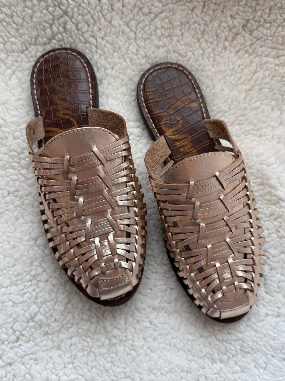 Sam Edelman Metallic Gold Woven Slide Mules